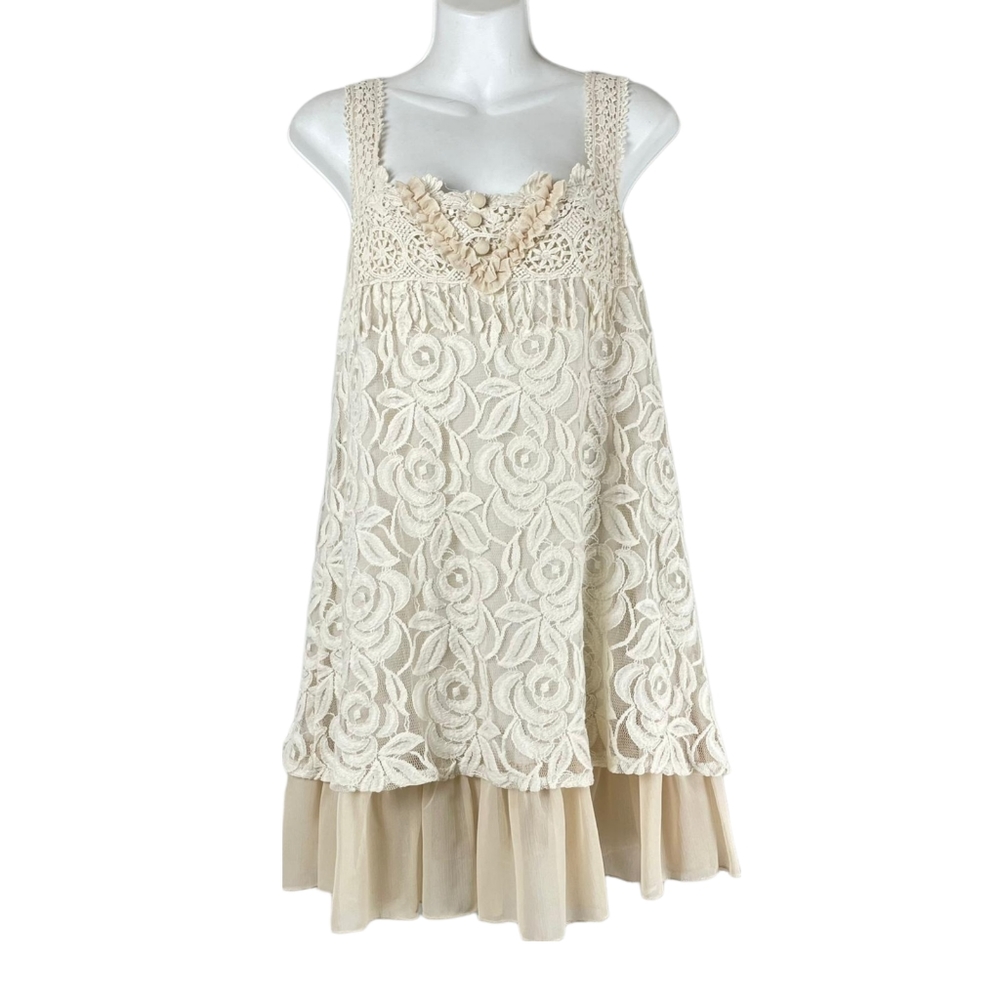 Pretty Angel Cream Beige Lace Overlay Mini Dress